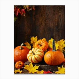 Autumn Gourds And Pumpkins Arranged For Thanksgiving Vibrant Hues Of Orange Yellow And Red Some Canvas Print