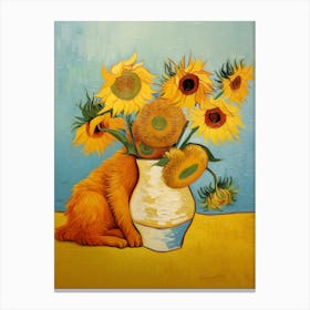 Sunflowers with cat, Vincent van Gogh Canvas Print