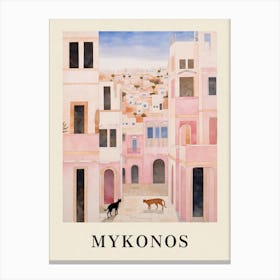 Mykonos Greece 1 Vintage Pink Travel Illustration Poster Canvas Print