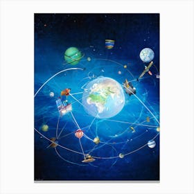 Abstract Digital Painting Featuring An Interconnected Web Of Telecom Cables And Satellites Symbolizi (7) Canvas Print