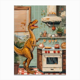 Dinosaur Baking In The Kitchen Retro Abstract Collage 1 Canvas Print