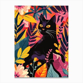 Black Cat With Flowers 10 Canvas Print