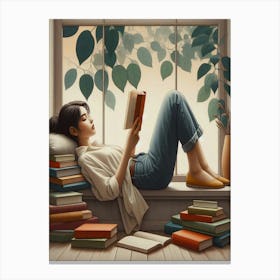 Girl Reading A Book 9 Canvas Print