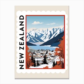 Retro Winter Stamp Poster Queenstown New Zealand 2 Canvas Print