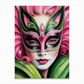 A Woman In A Carnival Mask, Pink And Black (51) Canvas Print