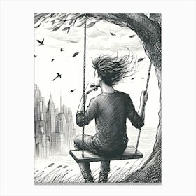 Moody Man on Swing Sketch 7 Canvas Print