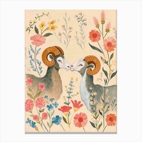 Folksy Floral Animal Drawing Ram 4 Canvas Print
