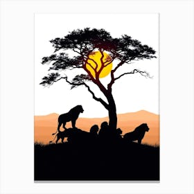 Silhouette Of Lions Canvas Print