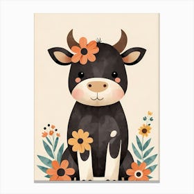 Floral Cute Baby Cow Nursery (28) Canvas Print