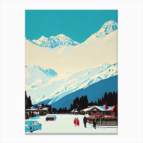 Crans Montana, Switzerland Midcentury Vintage Skiing Poster Canvas Print