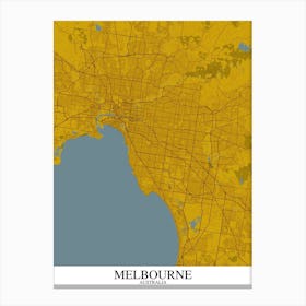 Melbourne Yellow Blue Map Canvas Print