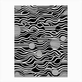 Retro Inspired Linocut Abstract Shapes Black And White Colors art, 181 Canvas Print