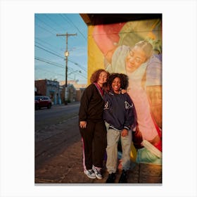 Best Friends Embracing Capturing An Intimate Candid Moment Smiles Creasing Their Faces One Drape 2 1 Canvas Print