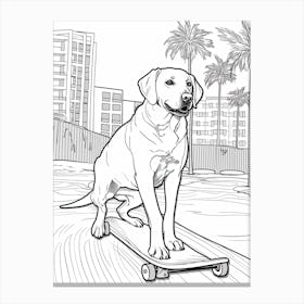 Labrador Retriever Dog Skateboarding Line Art 2 Canvas Print