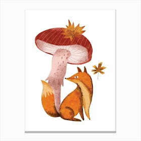 Watercolor Fox And Mushroom Canvas Print