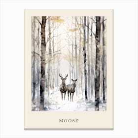 Winter Watercolour Moose 1 Poster Canvas Print