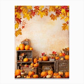 Autumnal Festival Scene Acorn Embraced By Falling Leaves Pumpkins Nestled Among Harvested Vegetabl (1) Canvas Print