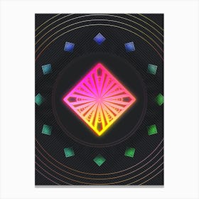 Neon Geometric Glyph in Pink and Yellow Circle Array on Black n.0316 Canvas Print