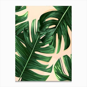 Tropical Leaves On A Beige Background Canvas Print