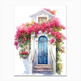 Santorini, Greece   Mediterranean Doors Watercolour Painting 6 Canvas Print