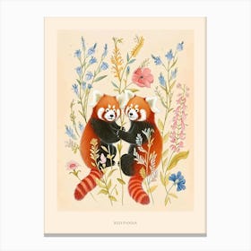 Folksy Floral Animal Drawing Red Panda Poster Canvas Print