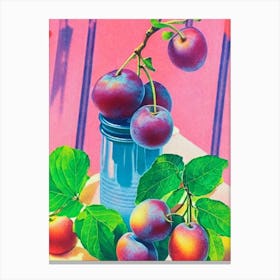 Plum Risograph Retro Poster Fruit Canvas Print