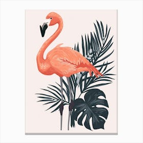 Andean Flamingo And Monstera Deliciosa Boho Print 3 Canvas Print