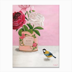 Rose La France And Bird Canvas Print
