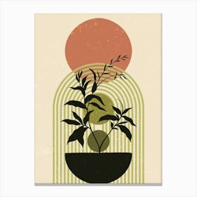 Plant In A Pot And Abstract Geometric Canvas Print