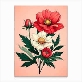 Red And White Anemones 1 Canvas Print