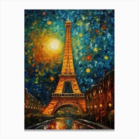 Eiffel Tower Paris France Vincent Van Gogh Style 17 Canvas Print