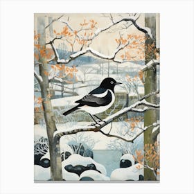 Winter Bird Painting Magpie 2 Canvas Print
