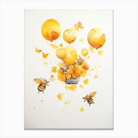 Bee Flying With Autumn Fall Pumpkins And Balloons Watercolour Nursery 1 Canvas Print