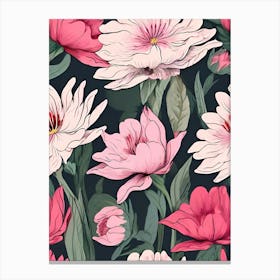 Pink Flowers Seamless Pattern 1 Canvas Print