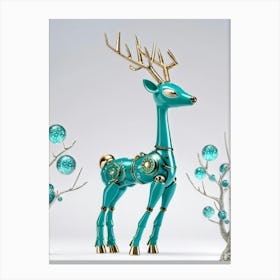 Ceramic And Metal Whimsical Teal Deer Resembling A Firefly Robot Frolics Among Icy Trees Glistenin (1) Canvas Print