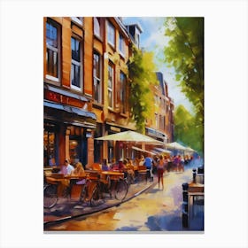 The city of Amsterdam, Netherlands, streets, cafes, passing by, the beauty of summer, oil colors..35 Canvas Print