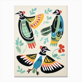 Folk Style Bird Painting Lapwing 4 Canvas Print