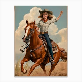 Cowgirl On Horse Vintage Poster 27 Canvas Print