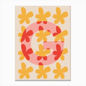 Alphabet Flower Letter G Print - Pink, Yellow, Red Canvas Print