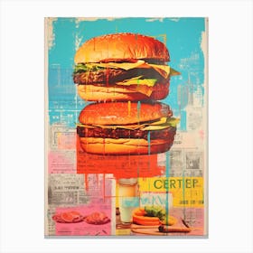 Retro Burger Risograph Inspired 6 Canvas Print