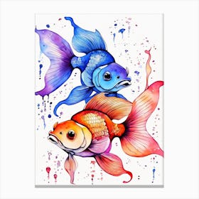 Twin Goldfish Watercolor Painting (90) Canvas Print