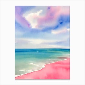 Cala De Mijas Beach, Costa Del Sol, Spain Pink Watercolour Canvas Print