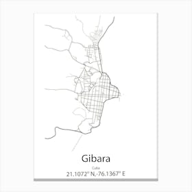 Gibara,Cuba Minimalist Map Canvas Print