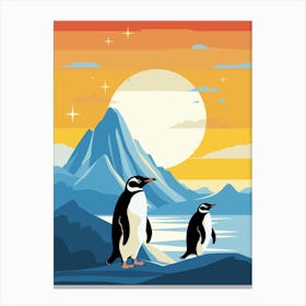 Penguins At Sunset Canvas Print