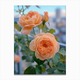 English Roses Painting Rose With A Cityscape 4 Canvas Print