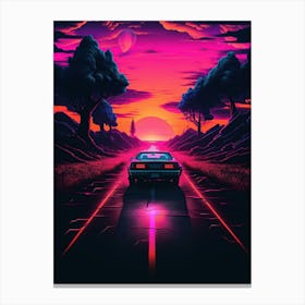 Retro Car In The Sunset Canvas Print