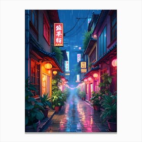 Japanese Chinese Asian Alley Neon City Street Night Scene Poster Canvas Wall Room Decor Canvas Print