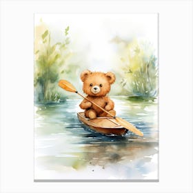 Rowing Teddy Bear Painting Watercolour 1 Canvas Print