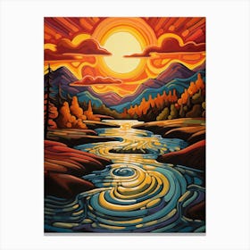 River in Sunset I, Vibrant Colorful Painting in Van Gogh Style Canvas Print