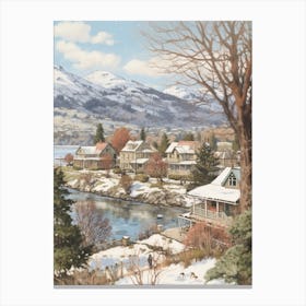 Vintage Winter Illustration Queenstown New Zealand 1 Canvas Print